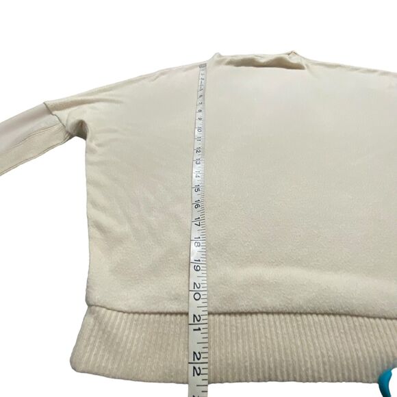 Express Women Cozy Mock Neck Faux Leather Long Sleeves Cream Sweater Medium - Picture 9 of 11